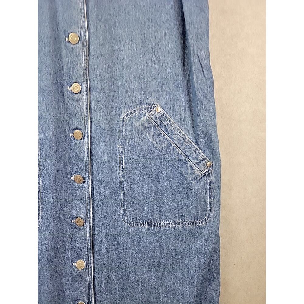 Vtg Tape Measure 100% Cotton Blue Embroidered Button Up Jumper Dress Women's Med - Picture 5 of 12